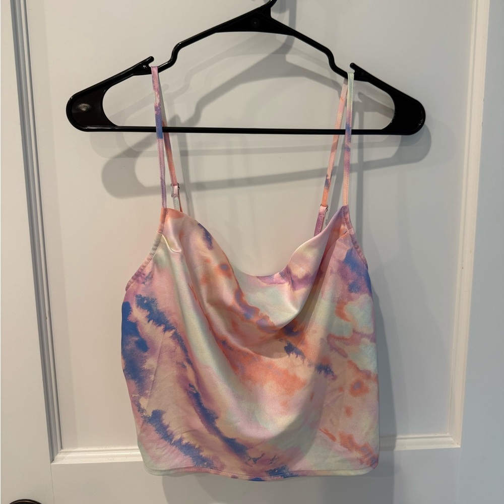 Tie-Dye Spaghetti Strap Cowl Neck Tank Top Size S Pink/Purple/White New With Tag